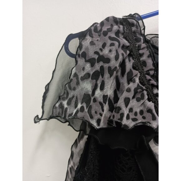 Pretty Angel Womens Tunic Top  Small Black Lace Animal Print Ruffle Whimsygoth - Picture 4 of 8